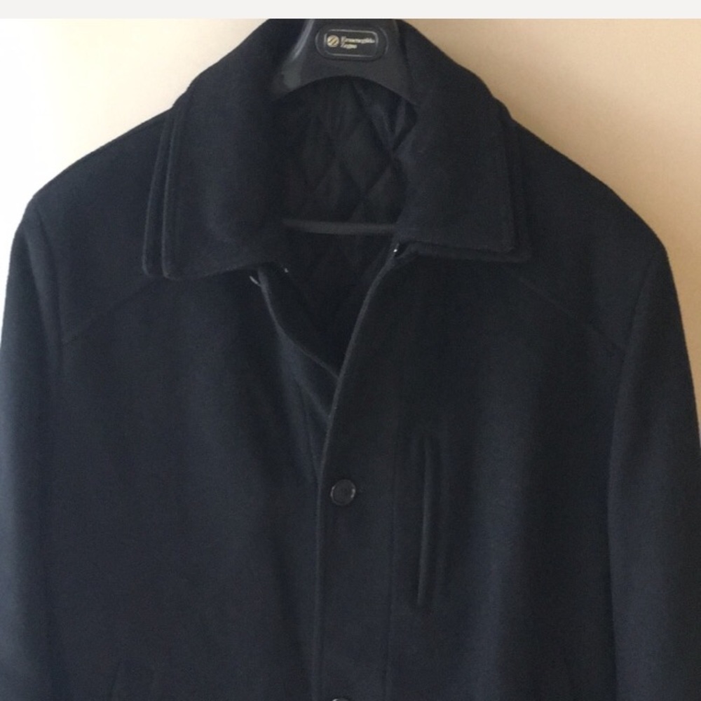 Chaps Wool Blend Pea Coat Black Sz 46L RN 51711